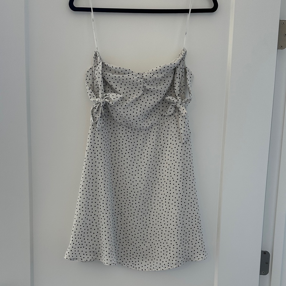 Lulu's White and Black Polka Dot Strapless Mini Dress (S)